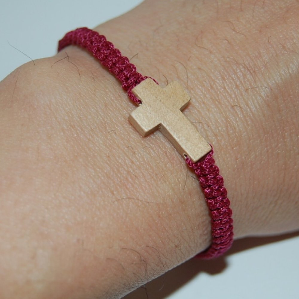 Cross Bracelet,Drawstring Bracelet,Cross String Bracelet,Wood Cross Bracelet